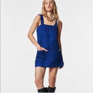 NWT Zara Textured Pinafore Blogger Dress Jeweled Button